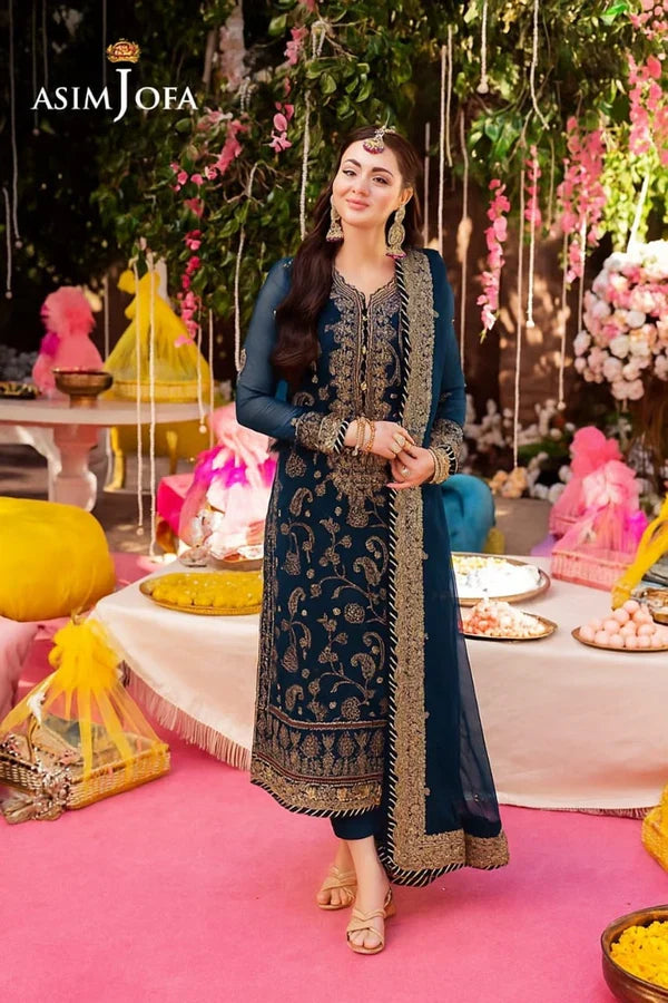 Asim Jofa Zinc Luxury Chiffon Embroidered 3 piece Unstitched SK 7040