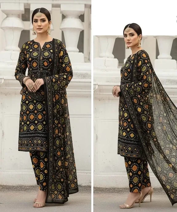 Aneelas Chunri Lawn Dress Black LS 8021
