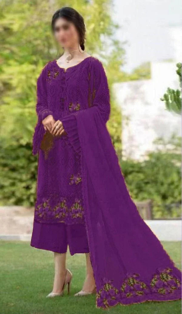 Zarqash chikankari Unstitched Purple SK 7011