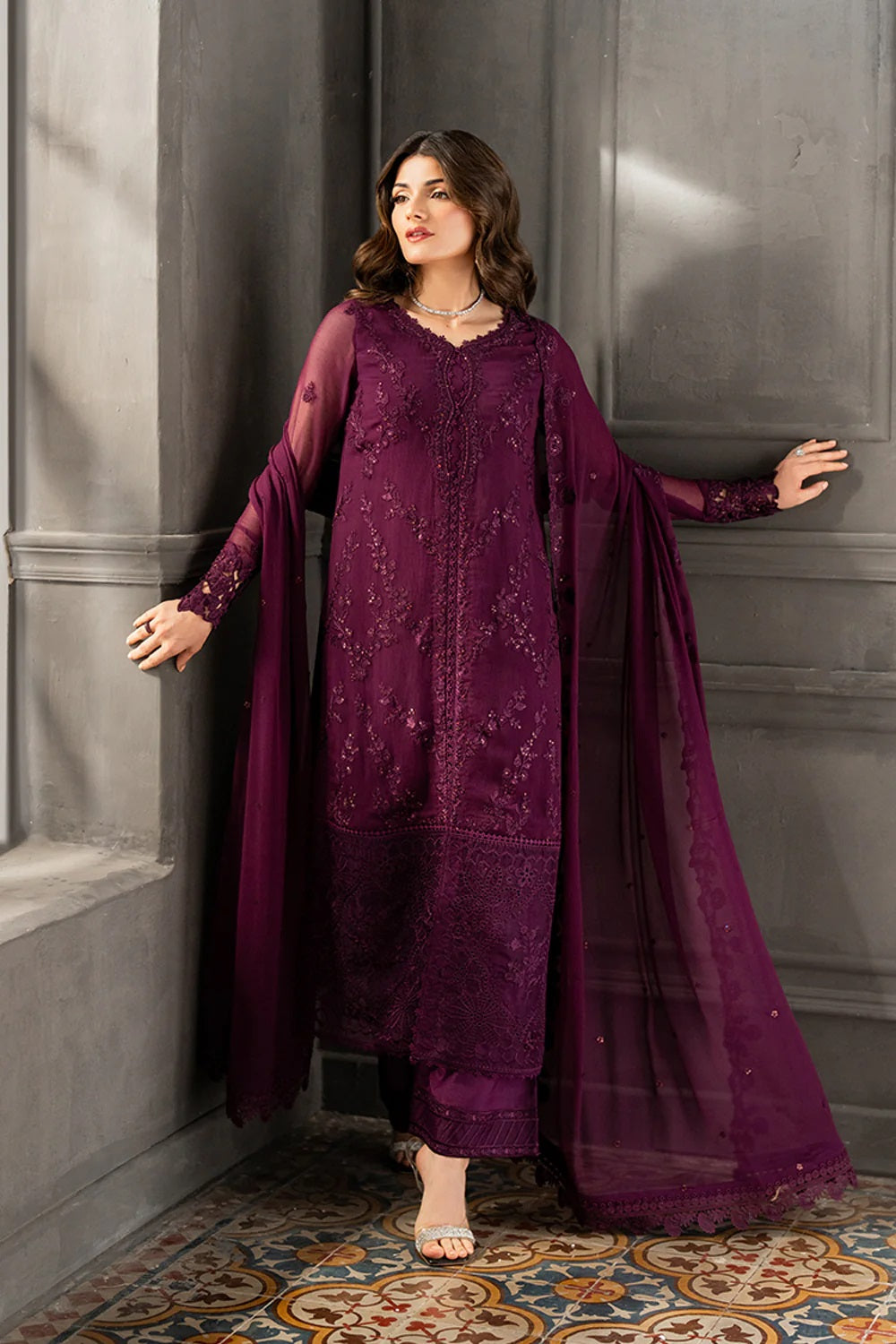 Azure Chiffon Formal Dress With Chiffon Dupatta SK 70