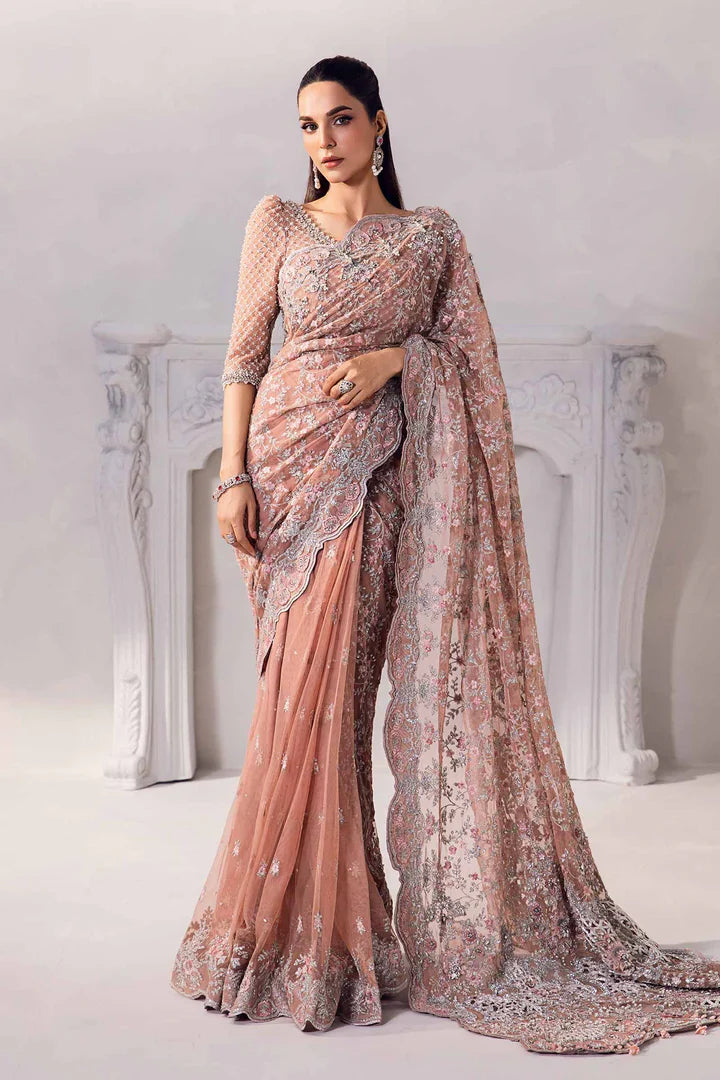 Maria B Couture Peach Saree Collection SR 5014
