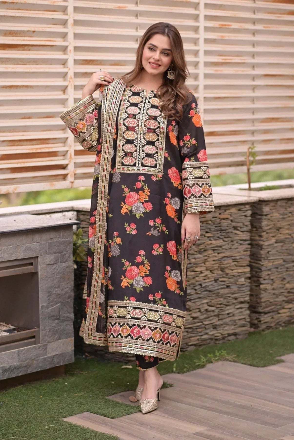 Aneelas Silk Dress Black SK 7032