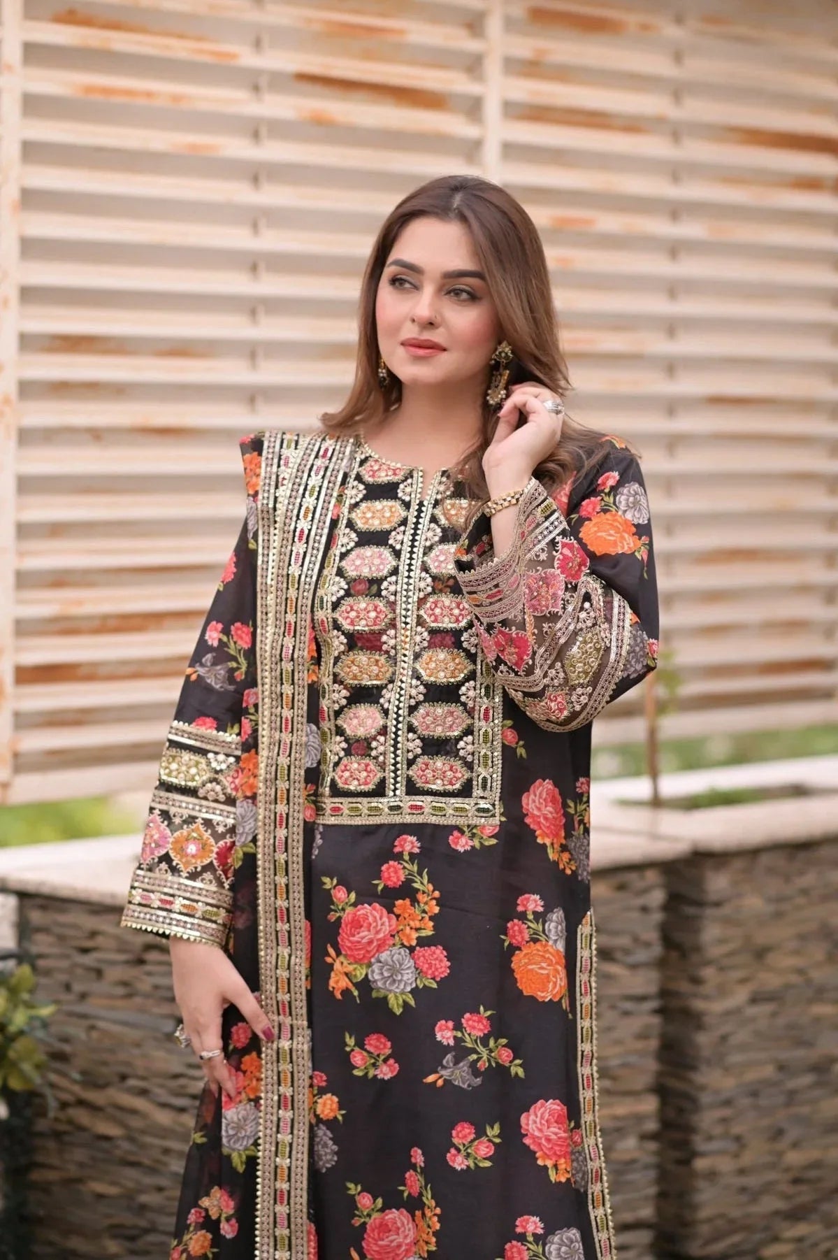 Aneelas Silk Dress Black SK 7032