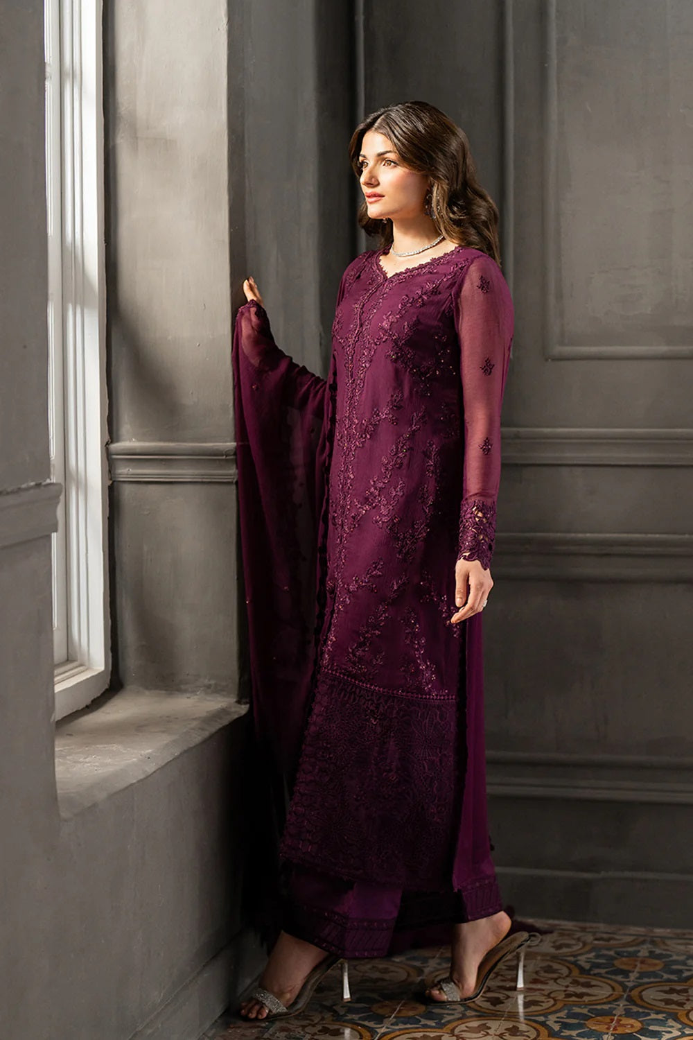 Azure Chiffon Formal Dress With Chiffon Dupatta SK 70