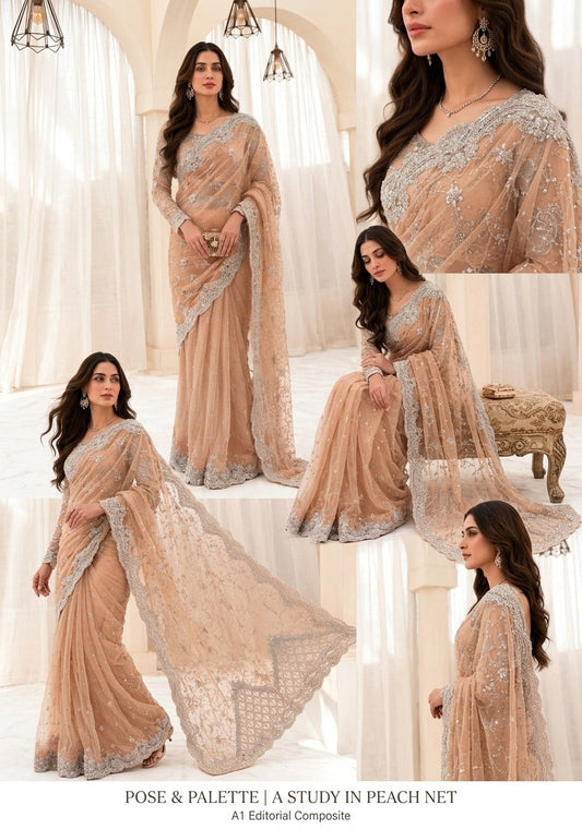 Maria B Embroidered Saree SR 5032 Peach
