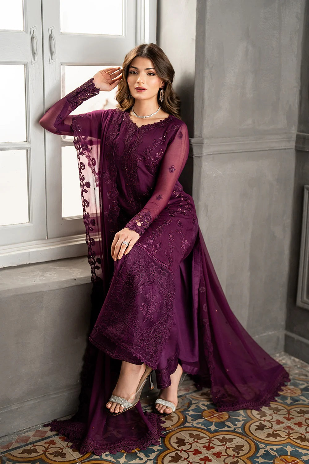 Azure Chiffon Formal Dress With Chiffon Dupatta SK 70
