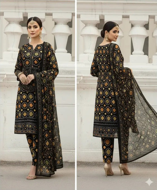 Aneelas Chunri Lawn Dress Black LS 8021