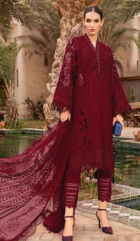 Maria B New Mehroon 3d Work Luxury Premium Chikankari SK 7012