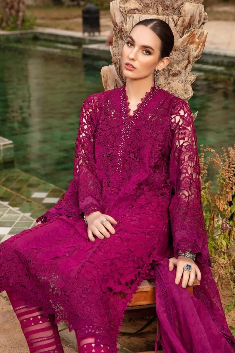 Maria B New Mehroon 3d Work Luxury Premium Chikankari SK 7012