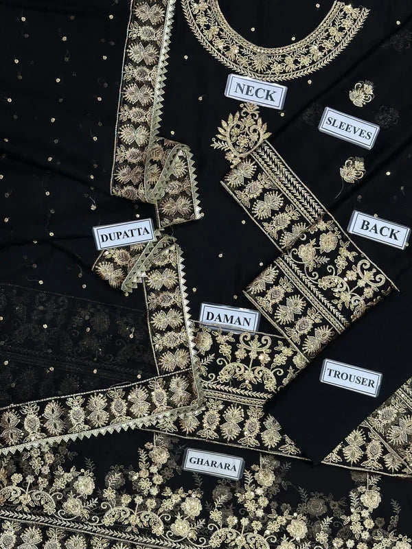 Haseen's Chiffon Embroidered Dress With Chiffon Dupatta SK 7077