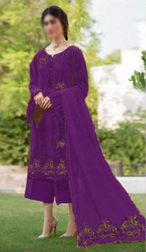 Zarqash chikankari Unstitched Purple SK 7011