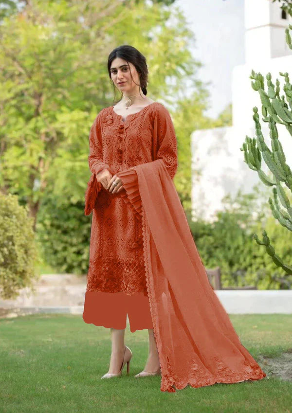 Zarqash chikankari Unstitched Red SK 7011